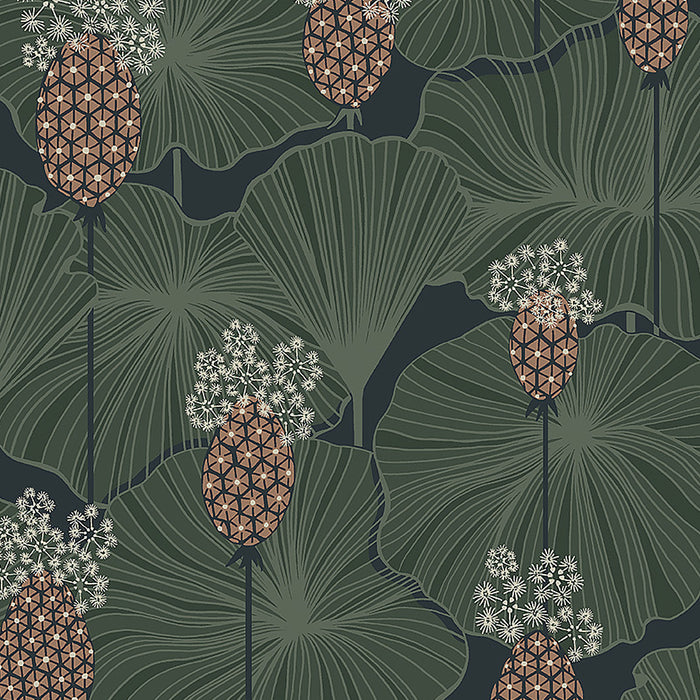 Schumacher Umbrella Leaves Navy Wallpaper 3119