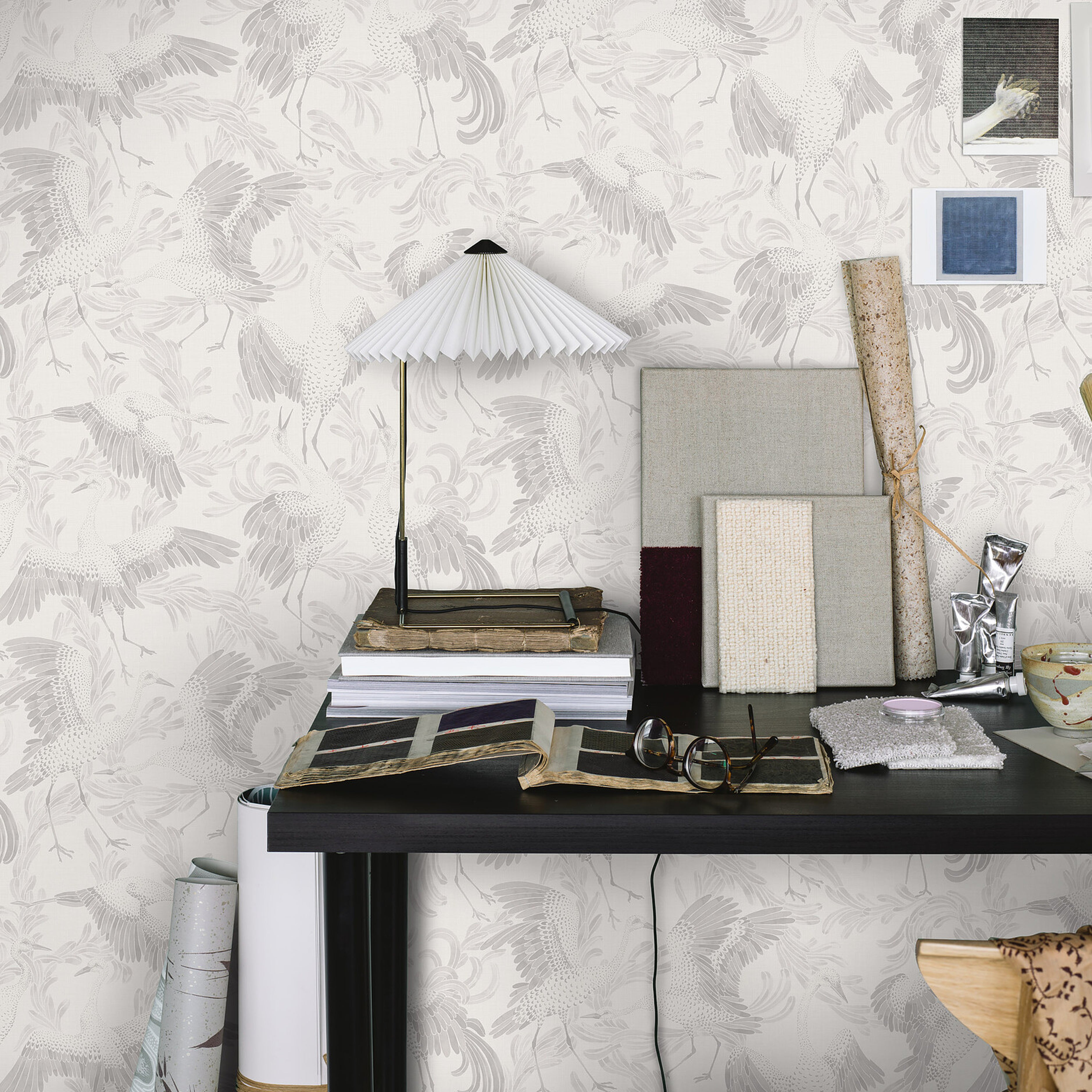 Schumacher Dancing Crane Grey Wallpaper 3130