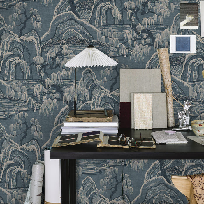 Schumacher Indigo Garden Blue Wallpaper 3133