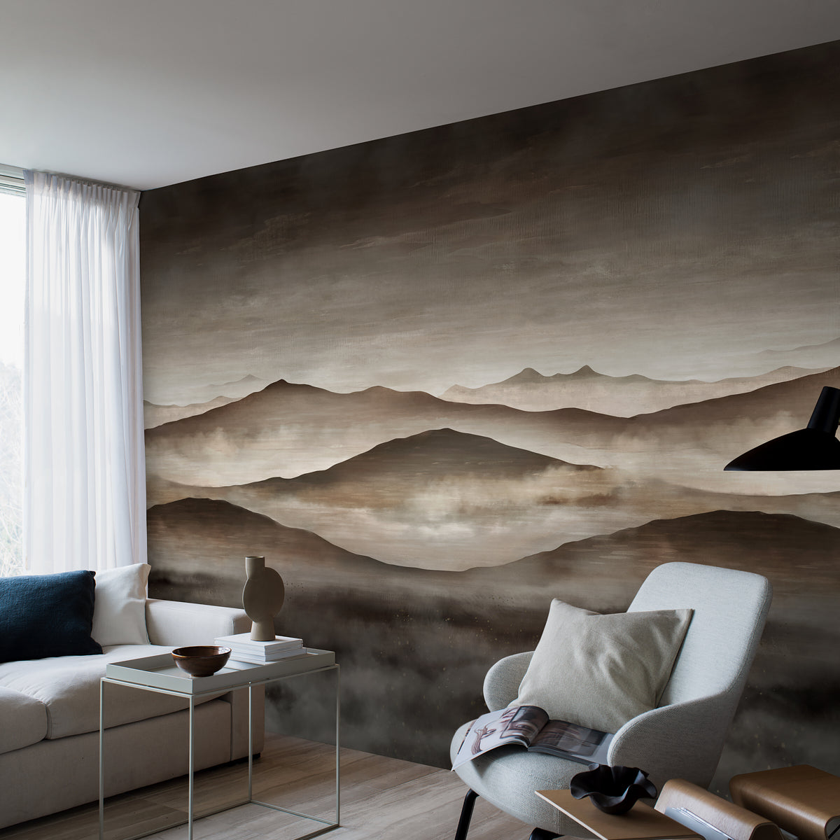 Schumacher Twilight Landscape Mural Neutral Wallpaper 3140