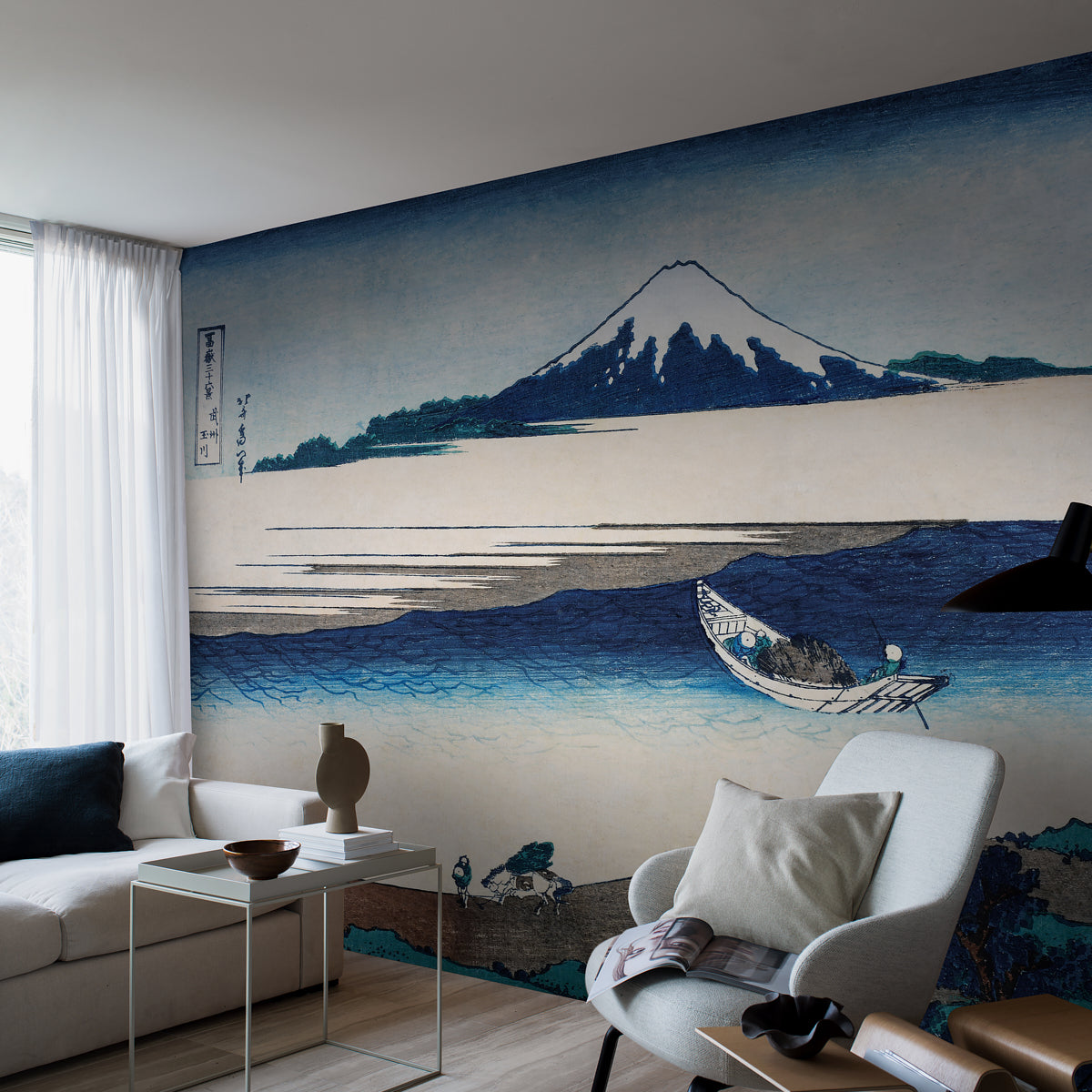 Schumacher Hokusai Mural Blue Wallpaper Sample 3142