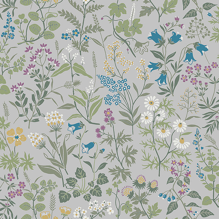 Schumacher Flora Grey Wallpaper Sample 4182