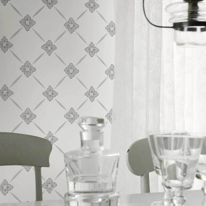 Schumacher Linne Grey And Silver Wallpaper 4505