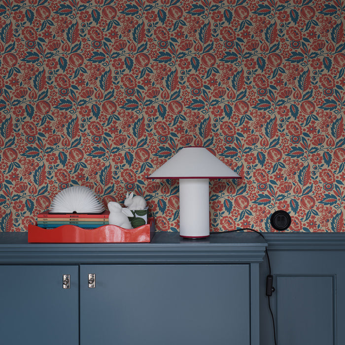 Schumacher Elise Red And Blue Wallpaper 4816