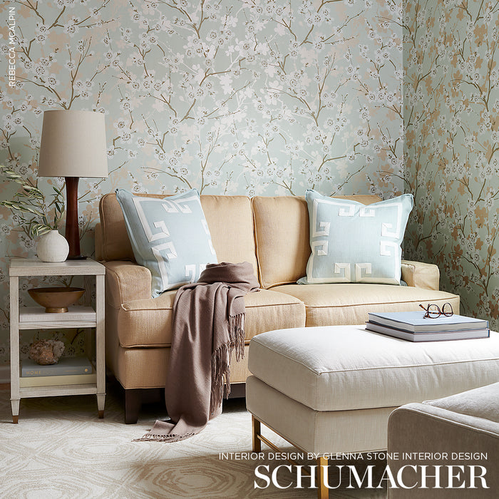 Schumacher Ming Cherry Blossom Aqua Wallpaper 5001070