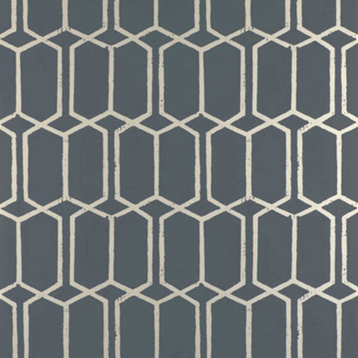 Schumacher Modern Trellis Charcoal Metallic Wallpaper 5003281