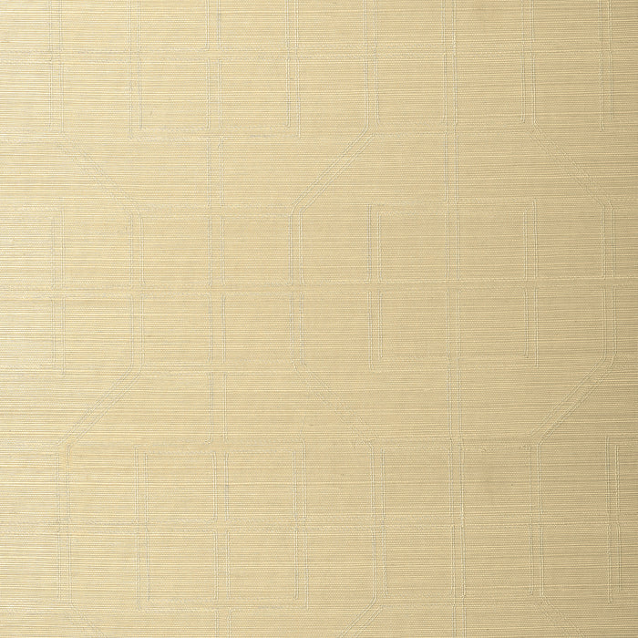 Schumacher Linyi Embroidered Fret Sisal Cream Wallpaper Sample 5003550