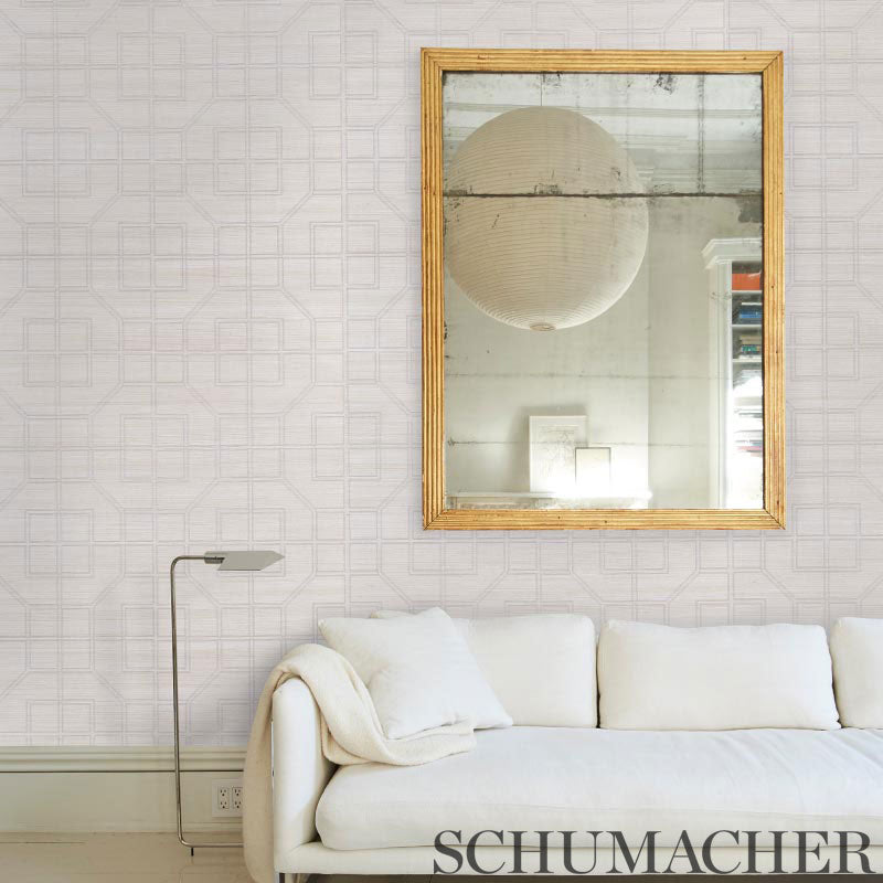 Schumacher Linyi Embroidered Fret Sisal Natural Shimmer Wallpaper 5003555