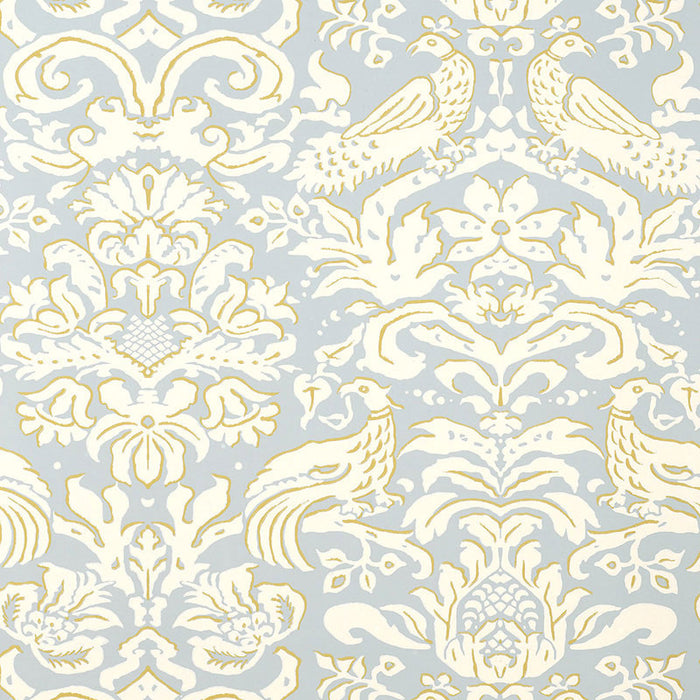 Schumacher Aldwyn Damask Robin's Egg Wallpaper 5003610