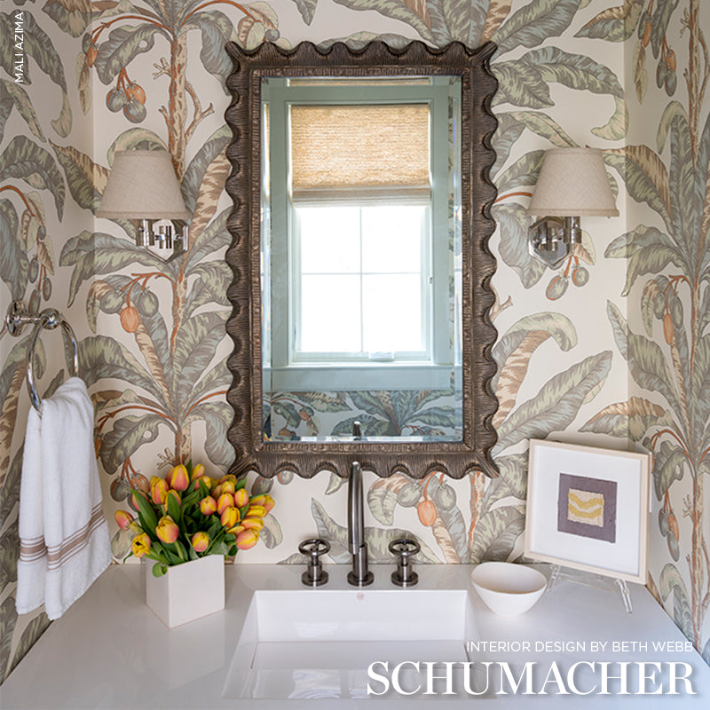 Schumacher Blair House Palm Vanilla & Aqua Wallpaper 5004060