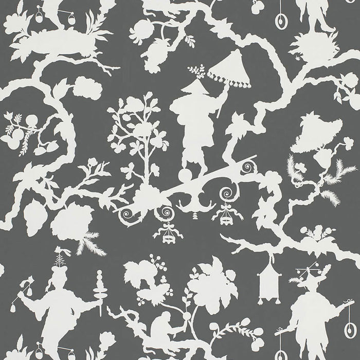 Schumacher Shantung Silhouette Print Smoke Wallpaper 5005151