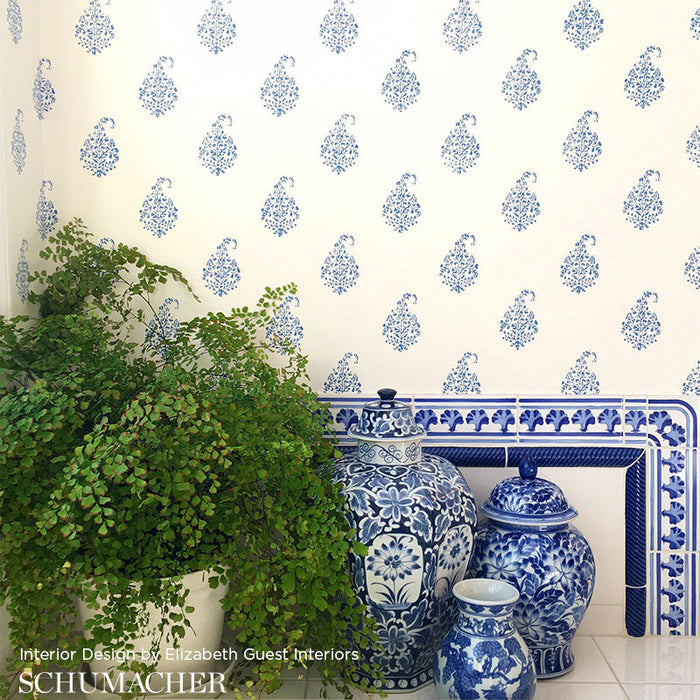 Schumacher Kerala Paisley Delft Wallpaper 5005281