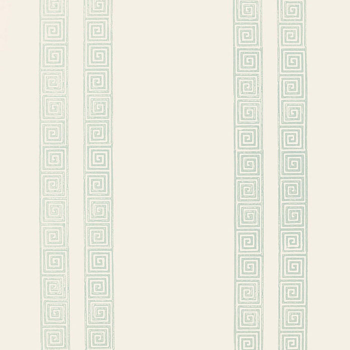 Schumacher Greek Key Stripe Water Blue Wallpaper 5005362