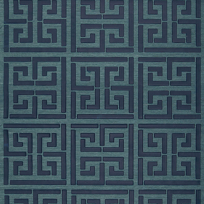 Schumacher Greek Key Sisal Peacock Wallpaper 5005691