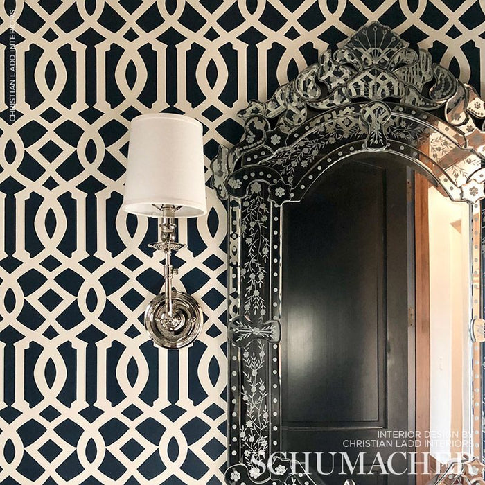 Schumacher Imperial Trellis II Ivory / Navy Wallpaper 5005801