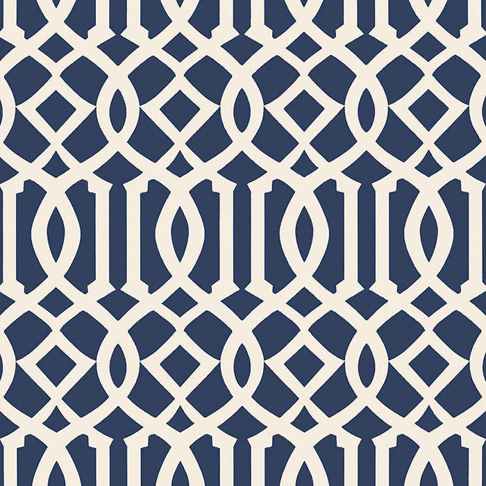 Schumacher Imperial Trellis II Ivory / Navy Wallpaper 5005801