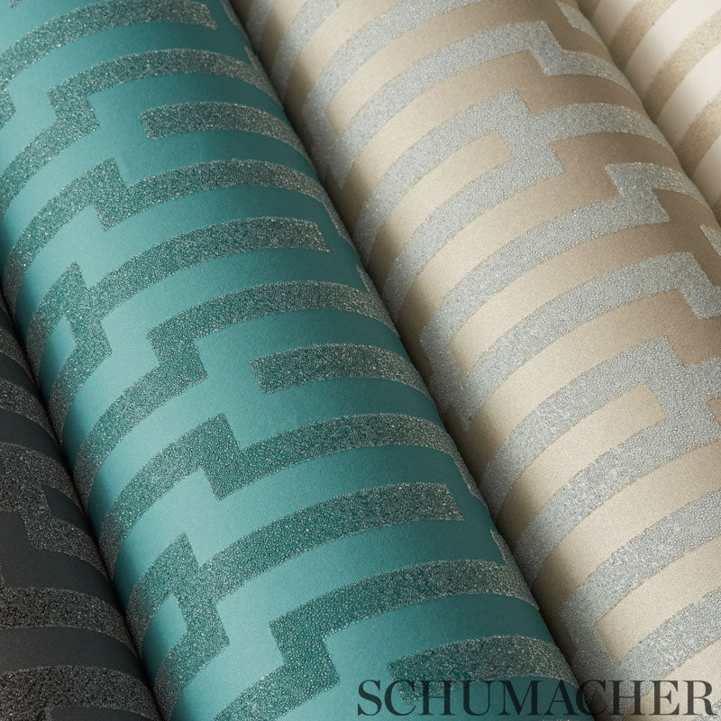 Schumacher Metropolitan Fret Turquoise Wallpaper 5005894