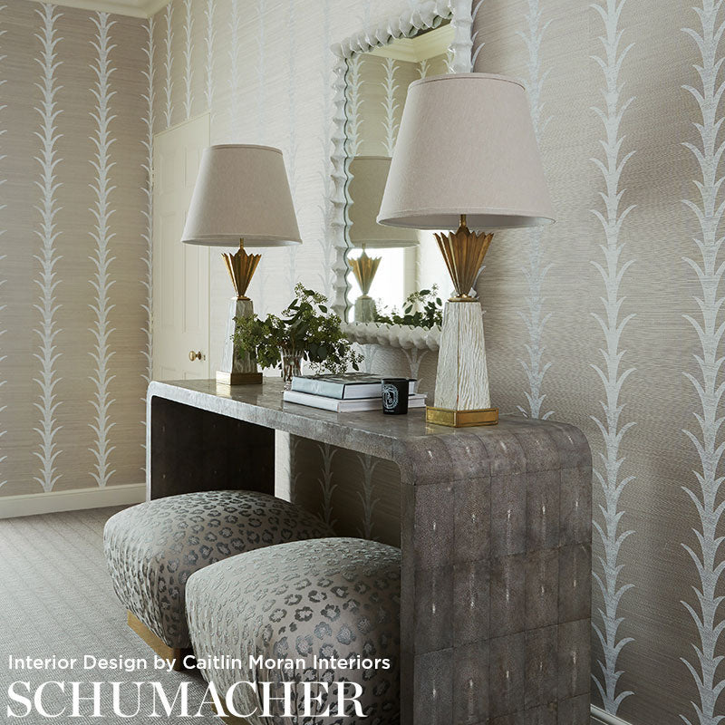 Schumacher Acanthus Stripe Sisal Fog & Chalk Wallpaper 5006052