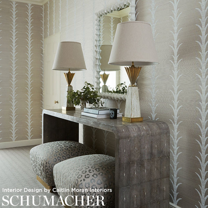 Schumacher Acanthus Stripe Sisal Fog & Chalk Wallpaper 5006052