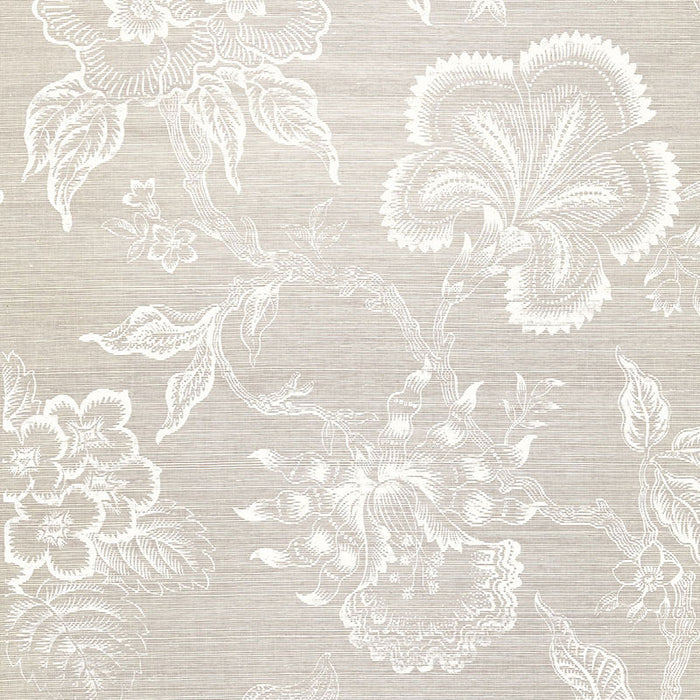 Schumacher Hothouse Flowers Sisal Fog & Chalk Wallpaper Sample 5006090