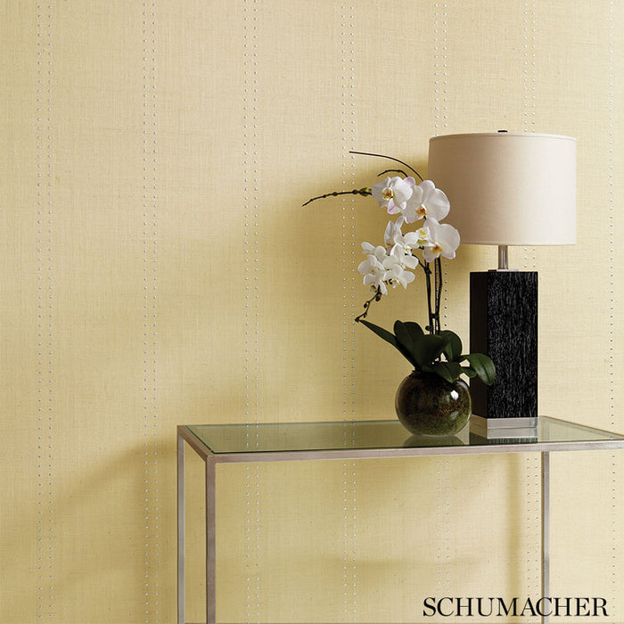 Schumacher Stud Stripe Ivory / Silver Wallpaper Sample 5006110