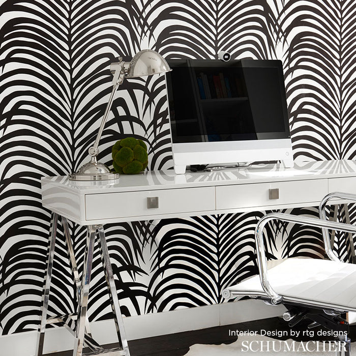 Schumacher Zebra Palm Khaki Wallpaper Sample 5006930