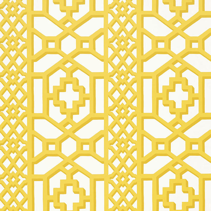 Schumacher Zanzibar Trellis Canary Wallpaper Sample 5006940