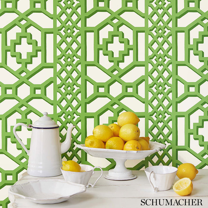 Schumacher Zanzibar Trellis Jade Wallpaper Sample 5006941