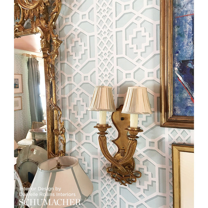 Schumacher Zanzibar Trellis Winter Mint Wallpaper 5006942