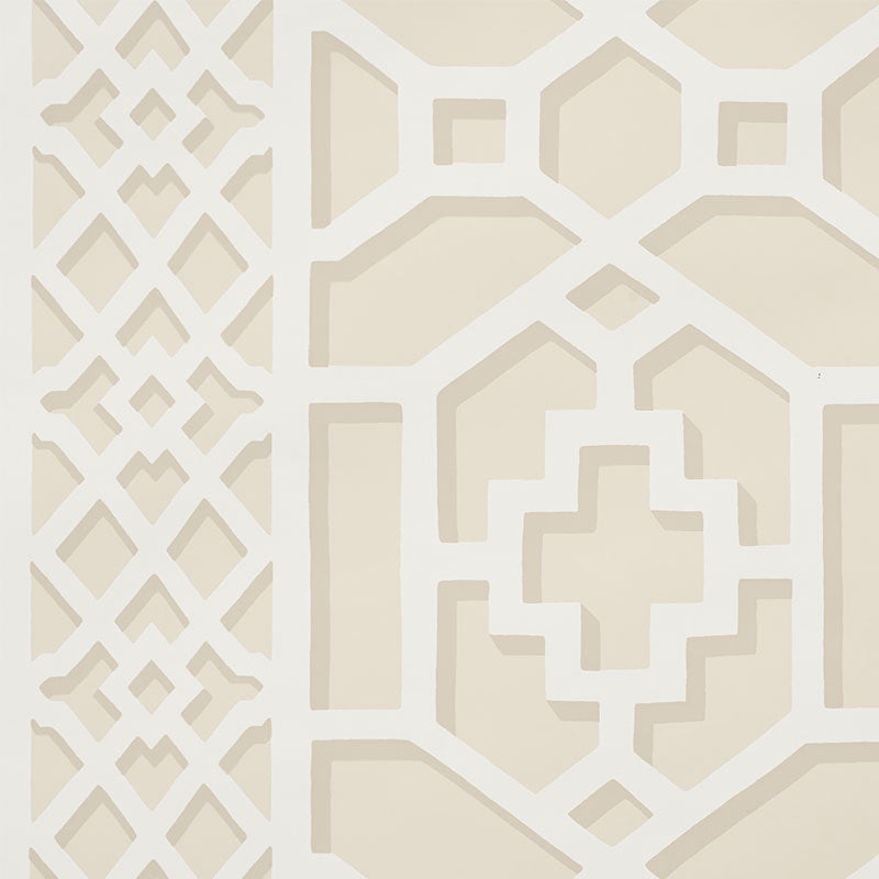 Schumacher Zanzibar Trellis Sand Wallpaper Sample 5006945