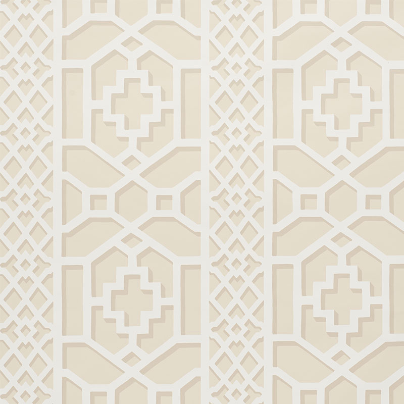 Schumacher Zanzibar Trellis Sand Wallpaper Sample 5006945