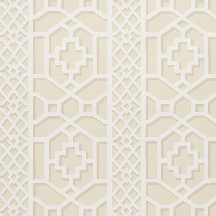 Schumacher Zanzibar Trellis Sand Wallpaper Sample 5006945