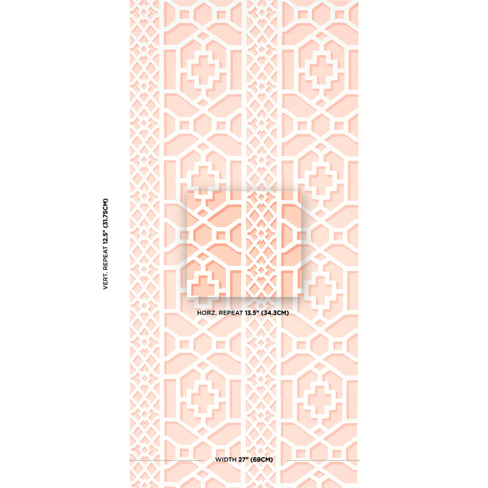 Schumacher Zanzibar Trellis Coral Wallpaper Sample 5006946