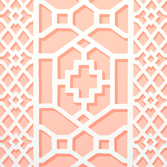 Schumacher Zanzibar Trellis Coral Wallpaper Sample 5006946