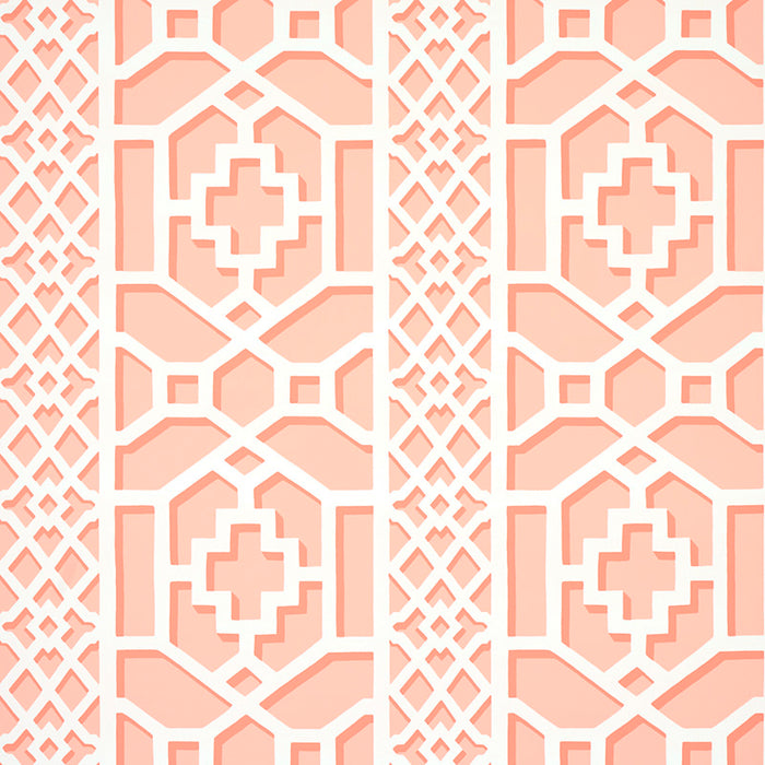 Schumacher Zanzibar Trellis Coral Wallpaper Sample 5006946