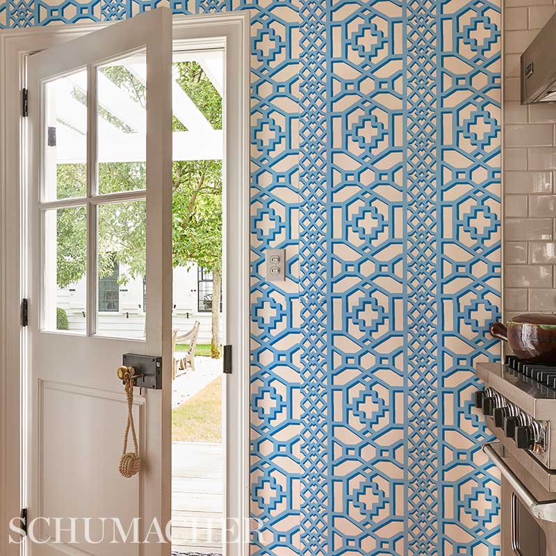 Schumacher Zanzibar Trellis Blue Wallpaper 5006947