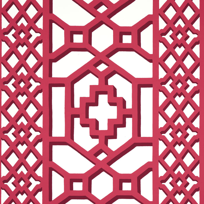 Schumacher Zanzibar Trellis Laquer Red Wallpaper Sample 5006948