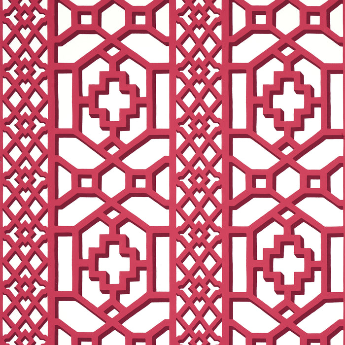 Schumacher Zanzibar Trellis Laquer Red Wallpaper Sample 5006948