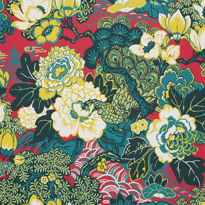 Schumacher Shanghai Peacock Cerise Wallpaper 5006990