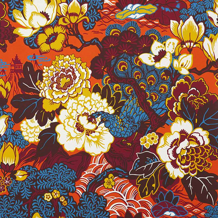 Schumacher Shanghai Peacock Cinnabar Wallpaper 5006992