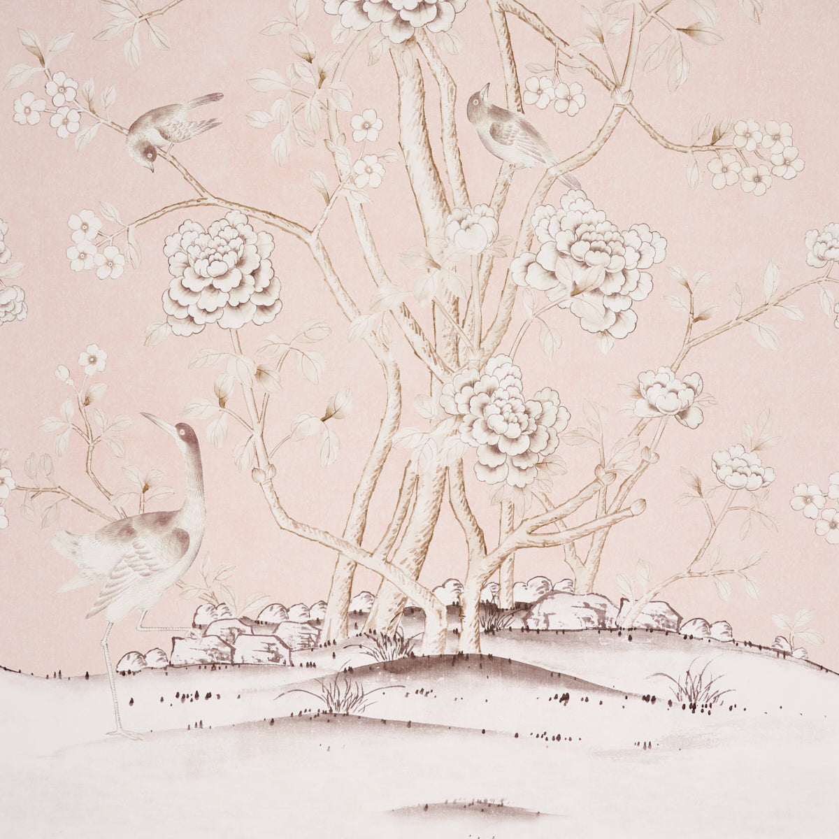 Schumacher Chinois Palais Panel Blush Conch Wallpaper 5007121