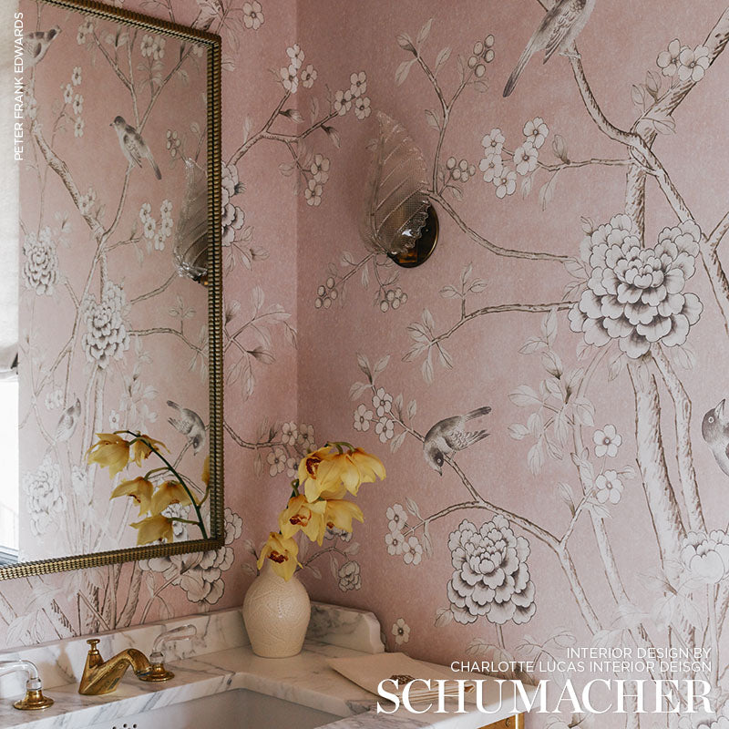 Schumacher Chinois Palais Panel Blush Conch Wallpaper 5007121