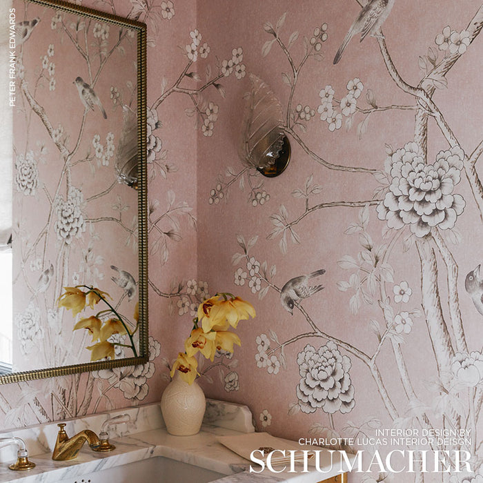 Schumacher Chinois Palais Panel Blush Conch Wallpaper 5007121