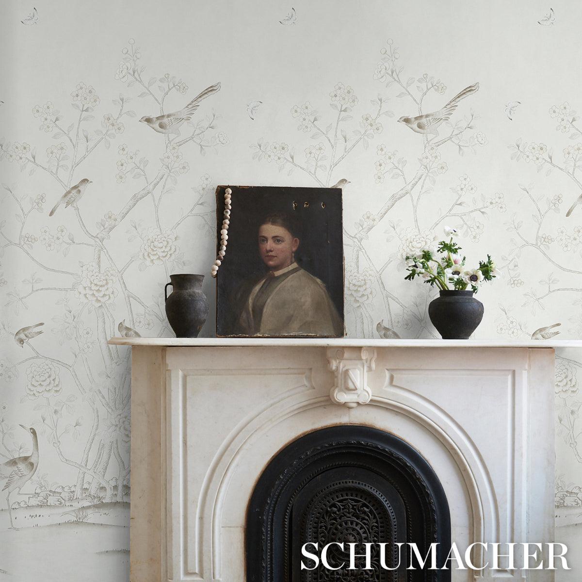 Schumacher Chinois Palais Panel Neutral Wallpaper 5007122