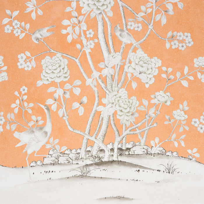 Schumacher Chinois Palais Panel Tangerine Wallpaper 5007124