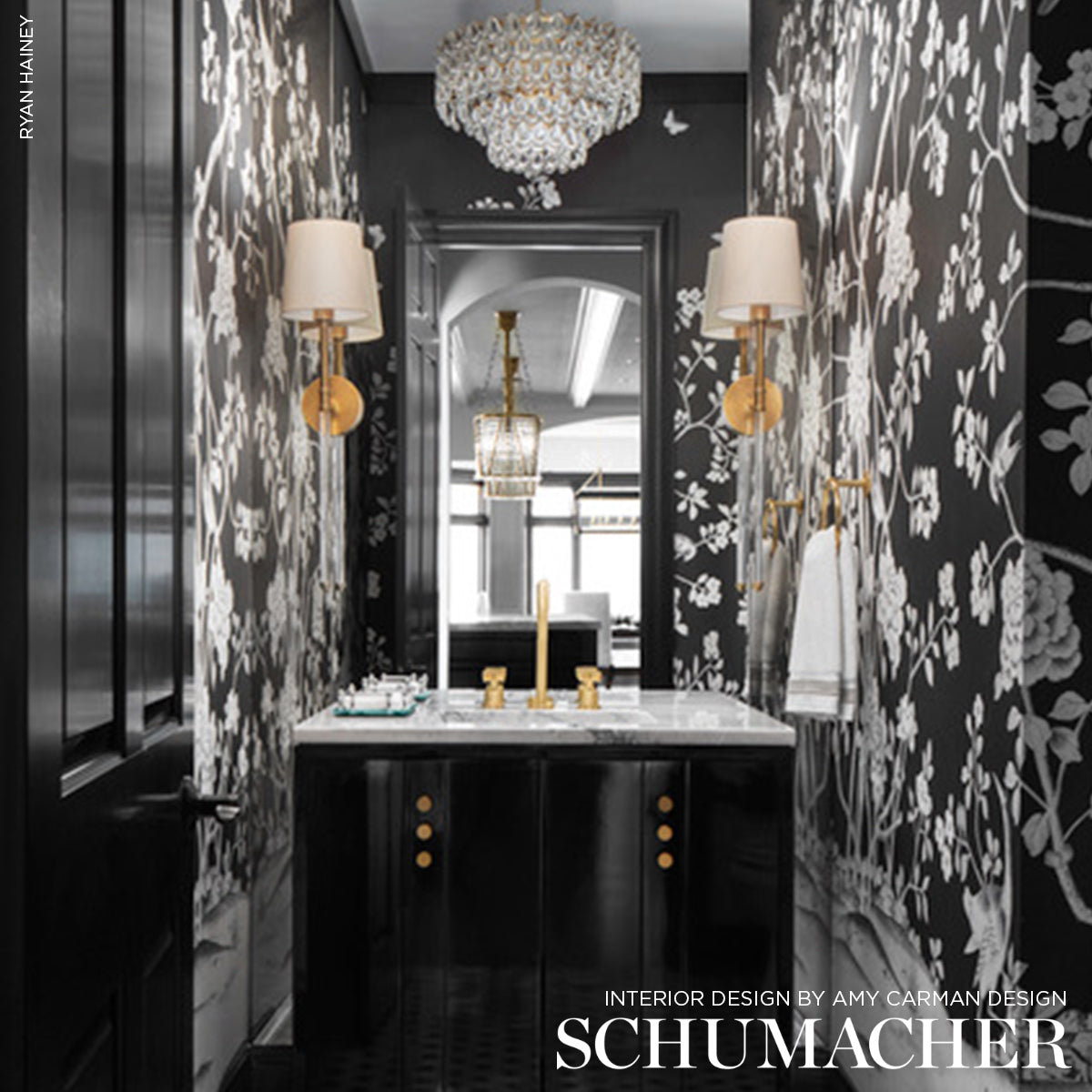 Schumacher Chinois Palais Panel Noir Wallpaper 5007127