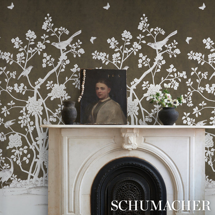 Schumacher Chinois Palais Panel Chocolate Wallpaper 5007129