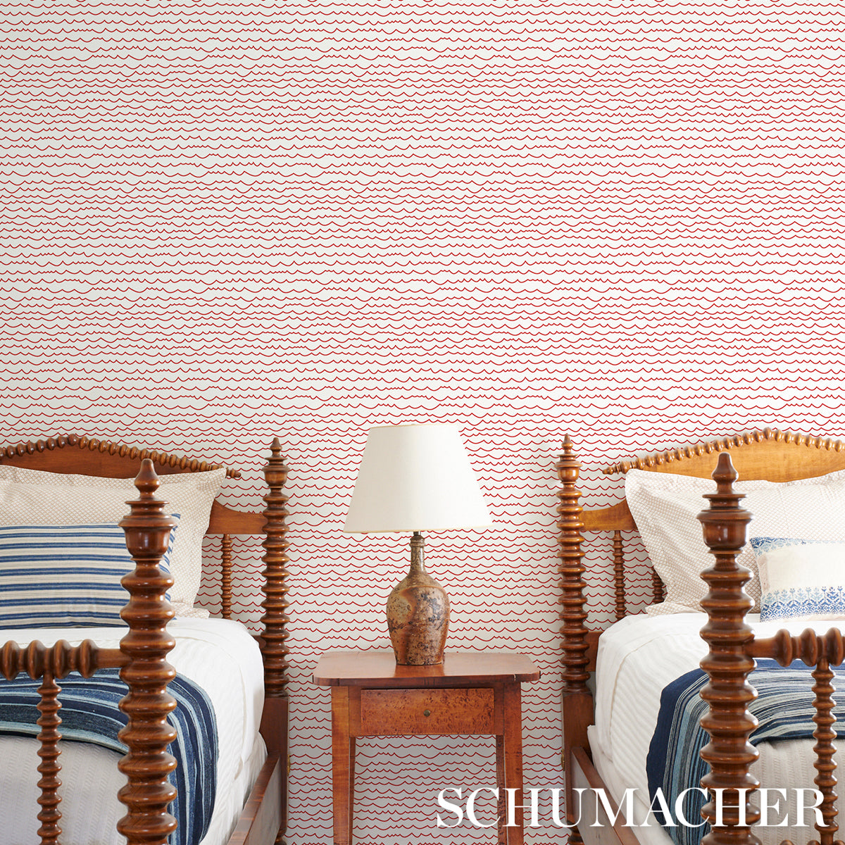 Schumacher Waves Red Wallpaper Sample 5007463