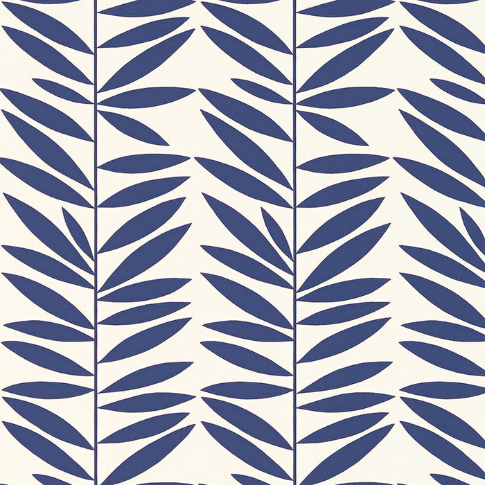 Schumacher Leaf Stripe Marine Wallpaper 5007512