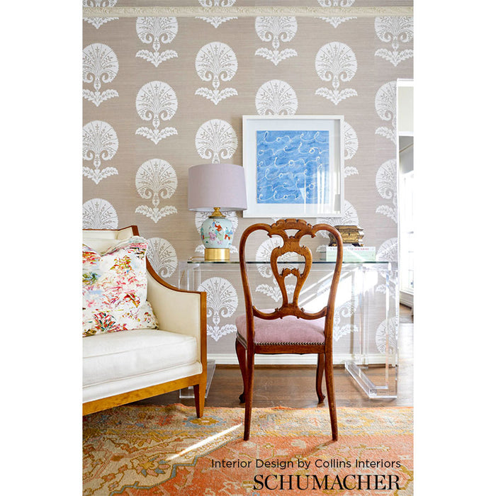 Schumacher Ottoman Flower Sisal Fog Wallpaper 5008210